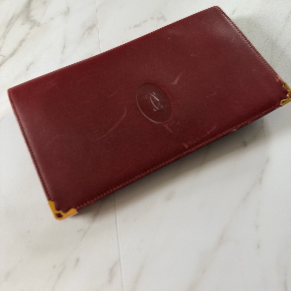Vintage Cartier Must de Cartier Bordeaux Leather Clutch Long Wallet with COA